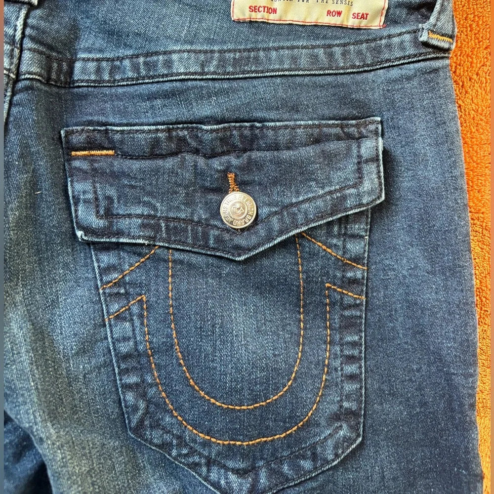 True Religion Rocco Relaxed Skinny Jeans Dark Wash Flap Pockets - Picture 6 of 8